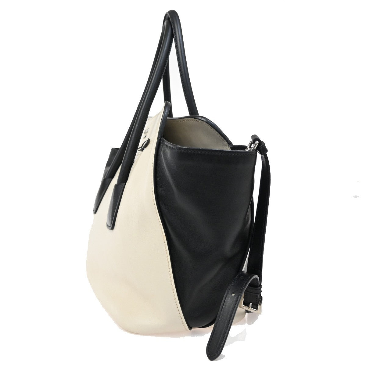 PRADA Logo Bicolor 2Way Shoulder Hand Bag Leather Black White Italy 34AA065