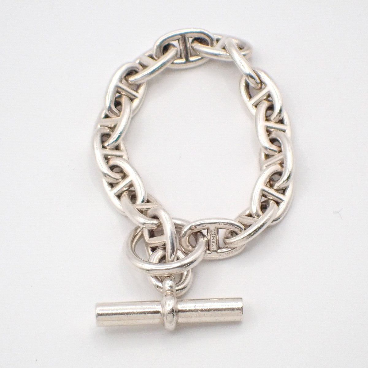 HERMES Logo Chaine D'ancre MM Chain Bracelet  16 Link Silver Ag925 385LC631