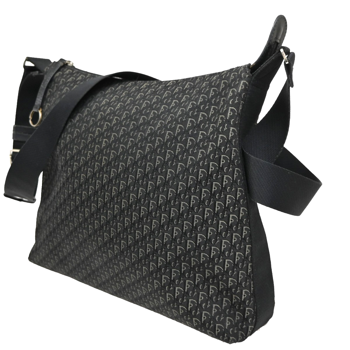 CHRISTIAN DIOR Logo Trotter Pattern Messenger Bag Canvas Leather BK SHW 79CA476