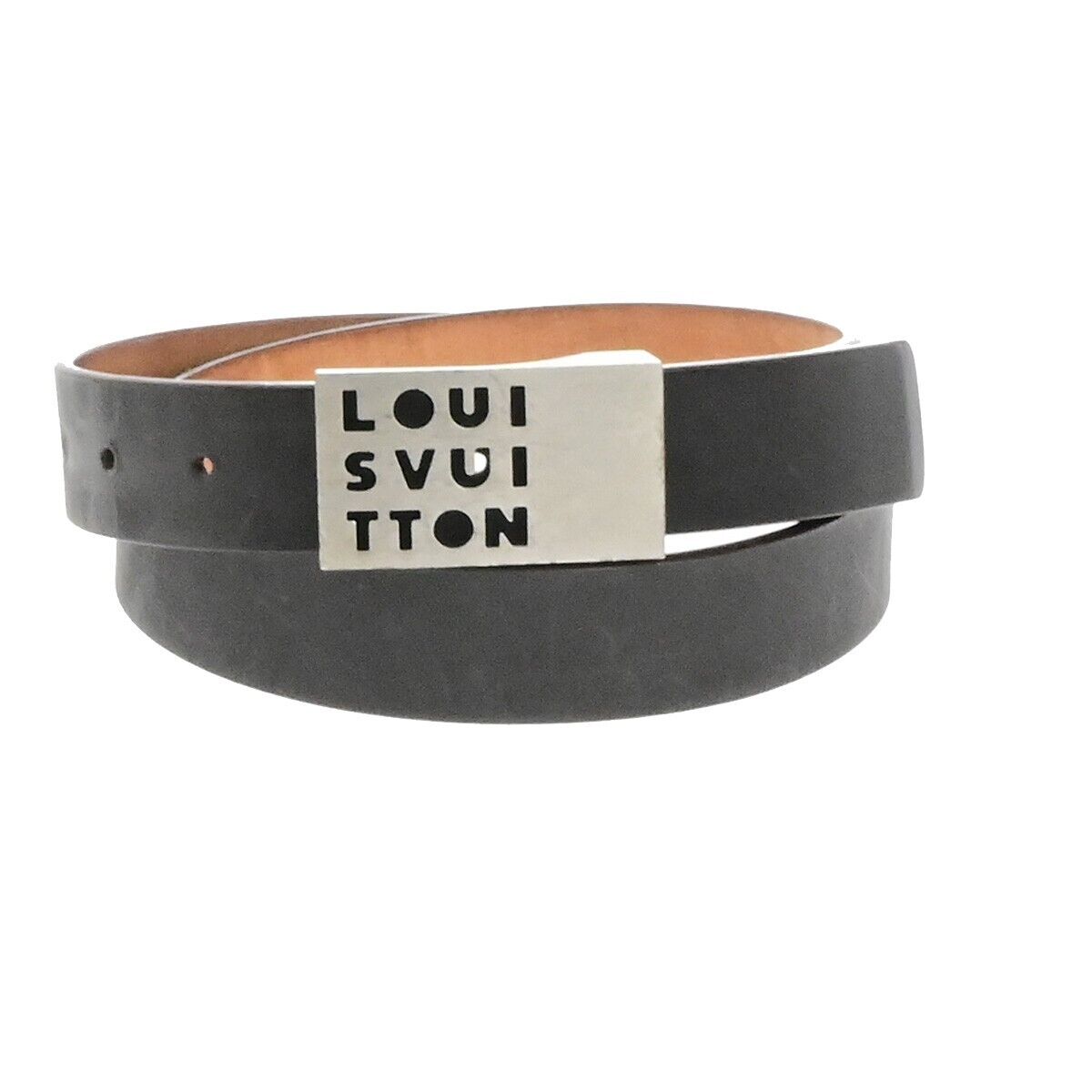 LOUIS VUITTON Logo Ceinture LST Belt Leather Brown Silver M6809 Spain 60EE095