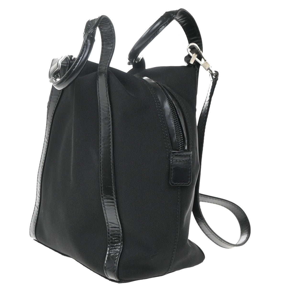 GUCCI Logo2Way Shoulder Hand Bag Nylon Patent Leather Black SHW Italy 09KP415