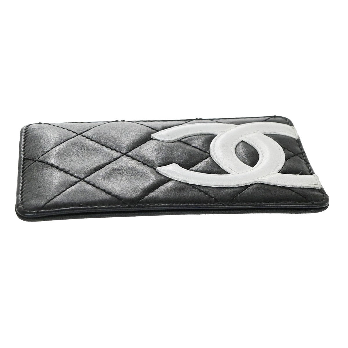 CHANEL CC Logo Cambon Card Case Wallet Leather Black White Italy 31CA987