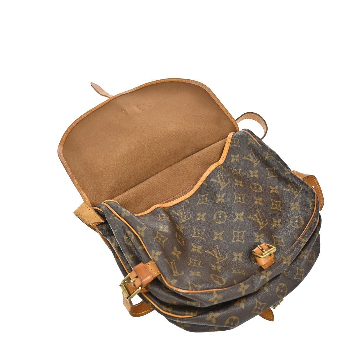 LOUIS VUITTON Logo Saumur 30 Shoulder Bag Monogram Leather Brown M42256 77EG314