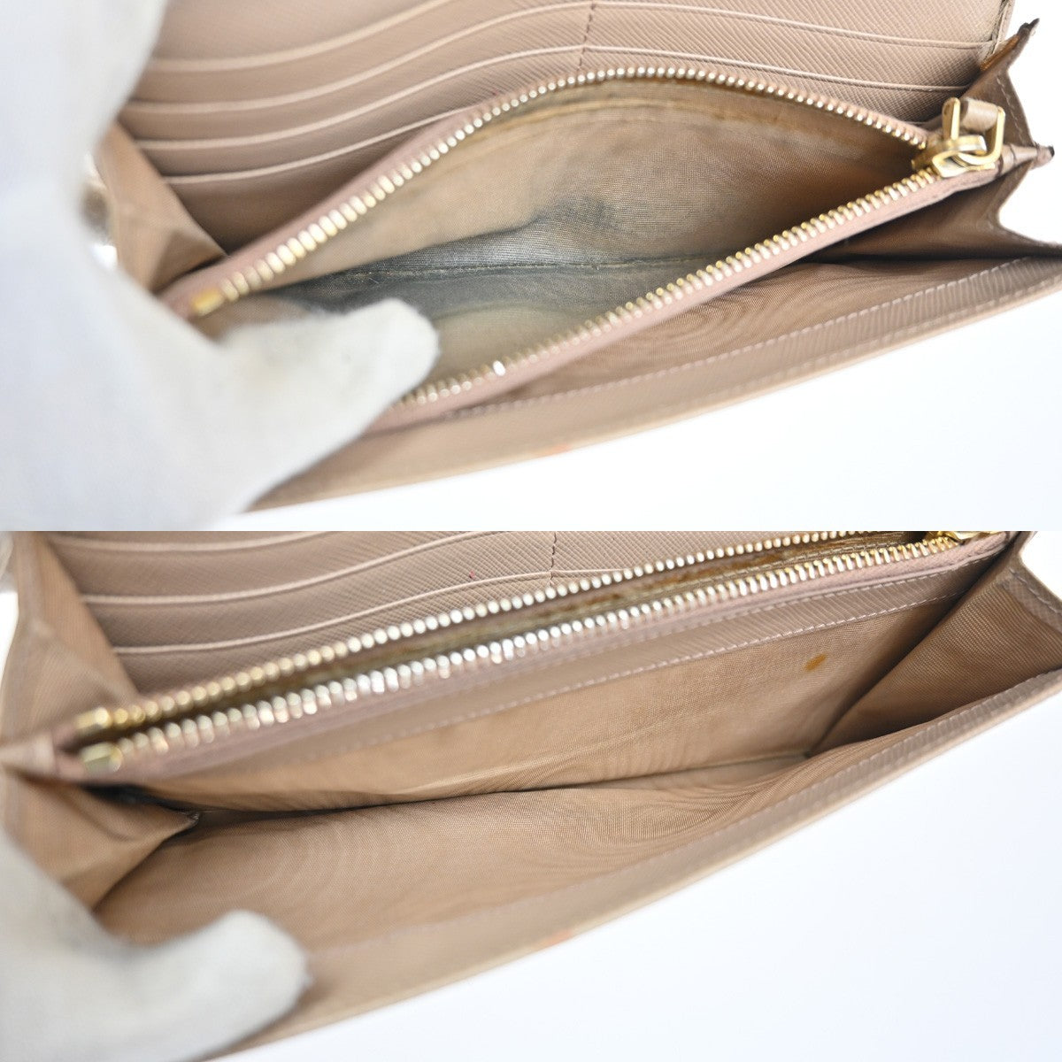 PRADA Logo Bifold Flap Long Wallet Saffiano Leather Beige GHW Italy 01KD036