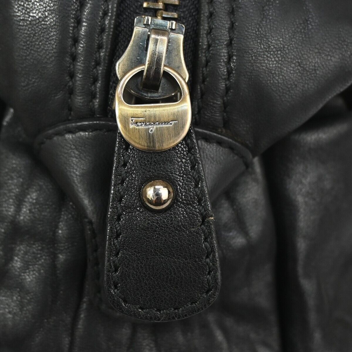 SALVATORE FERRAGAMO Logo Gancini Shoulder Tote Bag Leather Black  Italy 68DA065