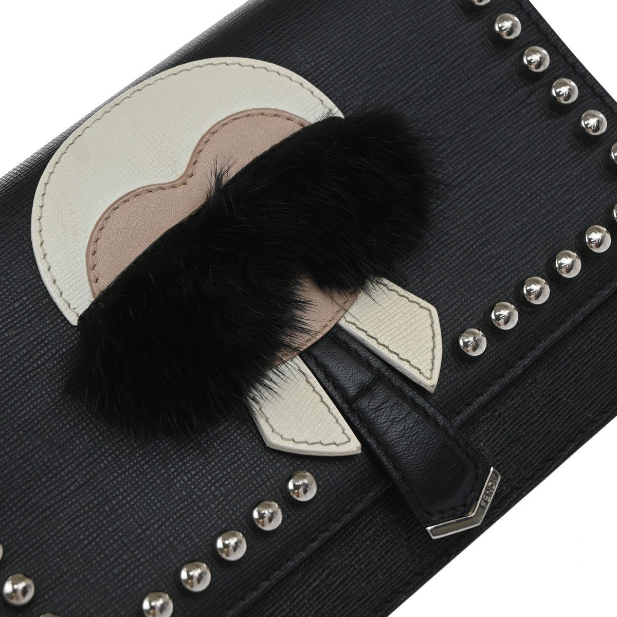 FENDI Karlito Karl Lagerfeld Chain Wallet Shoulder Bag Leather Black 85EG190