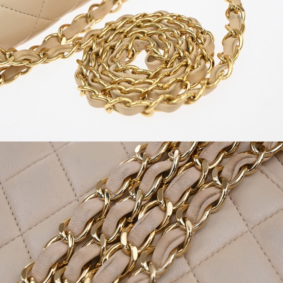 CHANEL CC Matelasse 25 Double Flap Chain Shoulder Bag Leather Beige GHW 827RF945