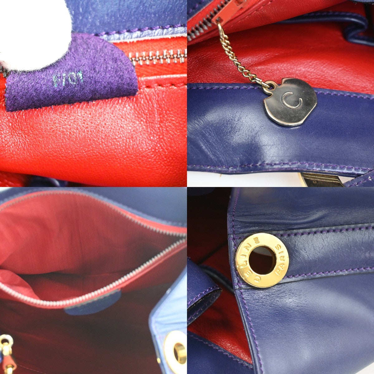 CELINE Circle Logo Shoulder Hand Bag Leather Blue GHW Italy 30CB031