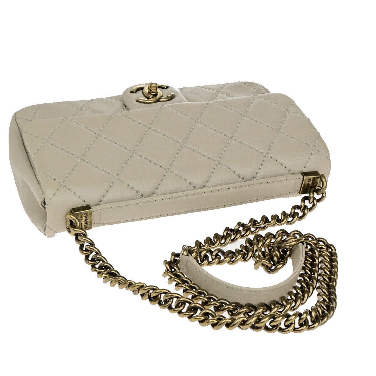 CHANEL CC Matelasse 25 2Way Chain Shoulder Hand Bag Leather Beige GHW 805RJ967