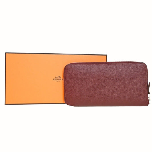 HERMES Azap Silk In Long Zipper Bifold Wallet Purse Veau Epsom Red 72HB250