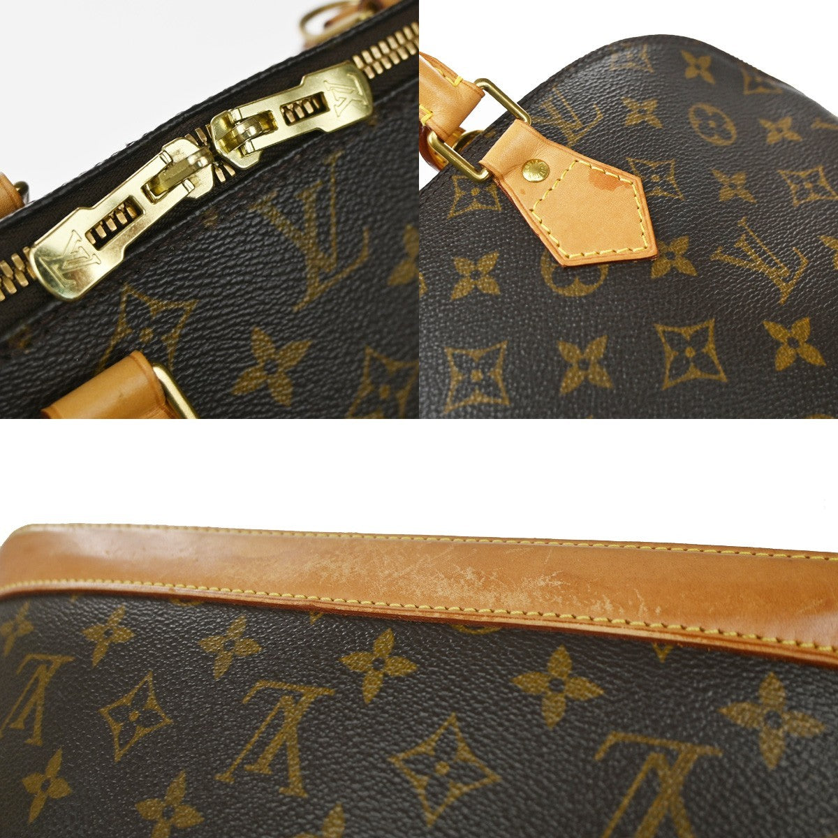 LOUIS VUITTON LV Logo Alma Hand Bag Monogram Leather Brown France M51130 82YJ207