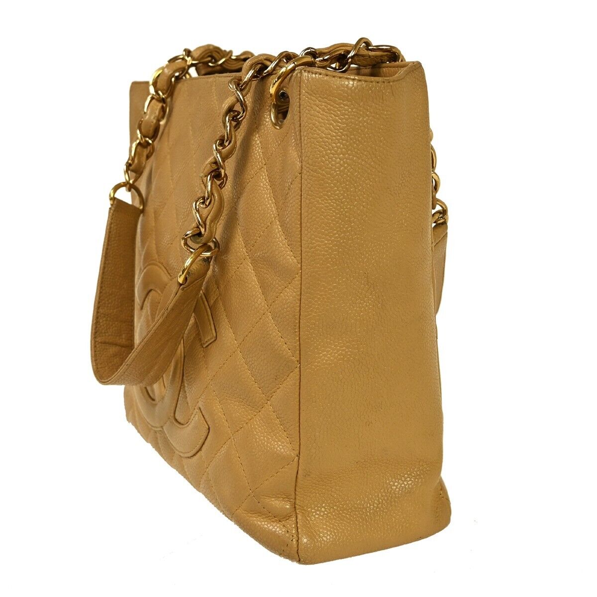 CHANEL CC Matelasse PST Chain Shoulder Bag Caviar Leather Beige GHW 695RH982
