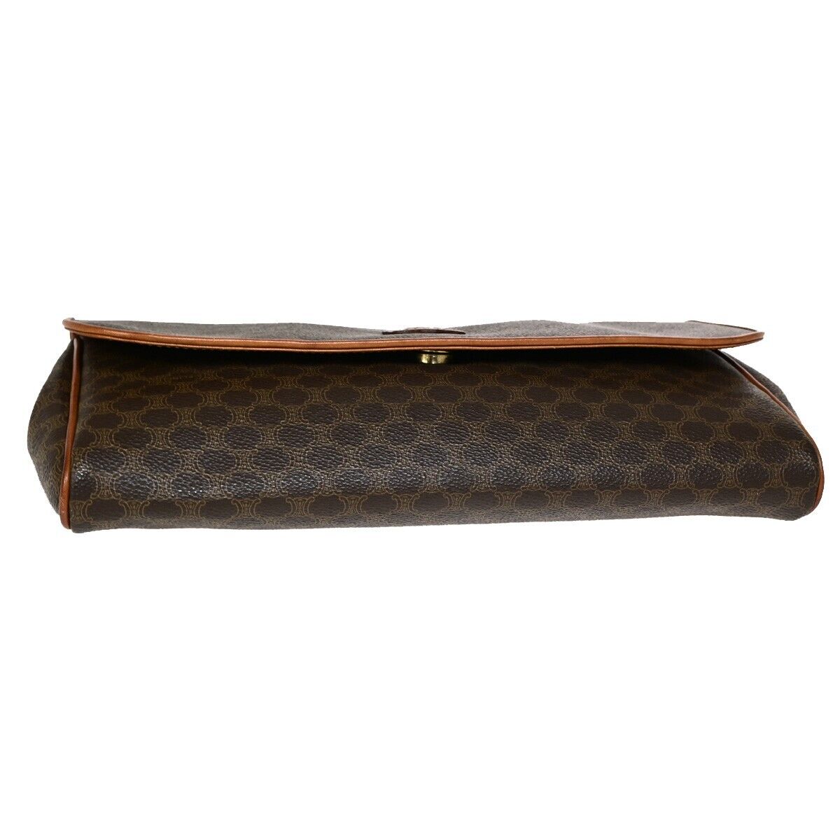 CELINE Logo Macadam Pattern Clutch Bag PVC Leather Brown GHW Italy 01EB540