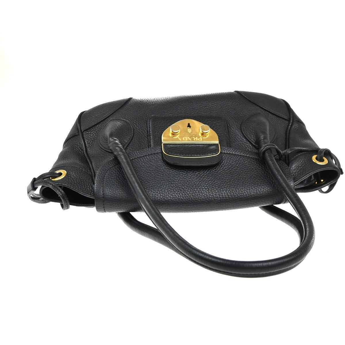 PRADA Logo Shoulder Hand Bag Leather Black GHW 76KP396