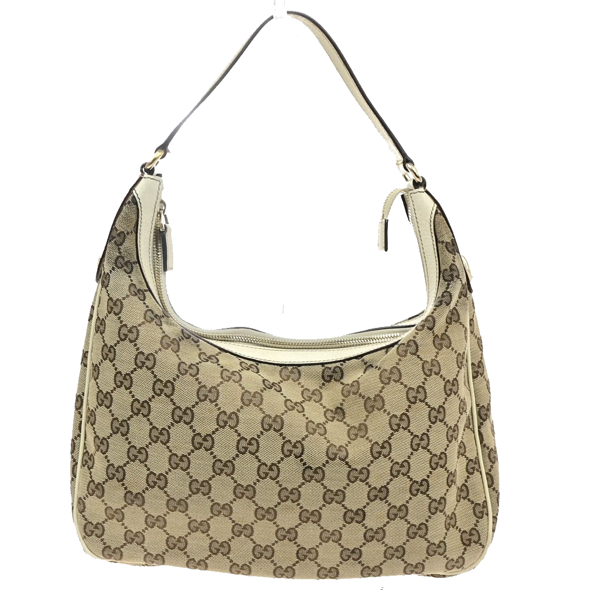GUCCI Logo GG Pattern Shoulder Hobo Bag Canvas Leather Brown GHW Italy 87YJ265