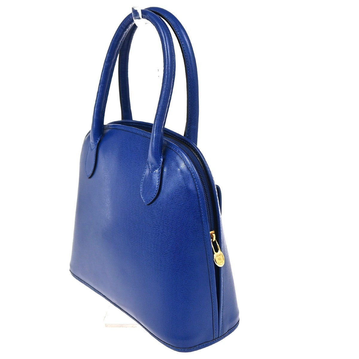 CELINE Circle Logo Handle Bag Embossing Leather Blue GHW Italy 38CA855