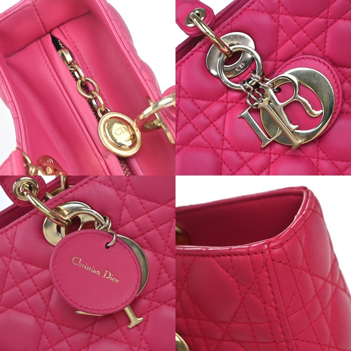 CHRISTIAN DIOR Lady Cannage 2Way Shoulder Hand Bag Leather Pink GHW 618RP028