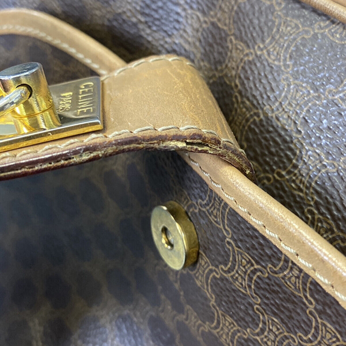CELINE Logo Macadam Pattern Shoulder Bag PVC Leather Brown GHW Italy 35YG591