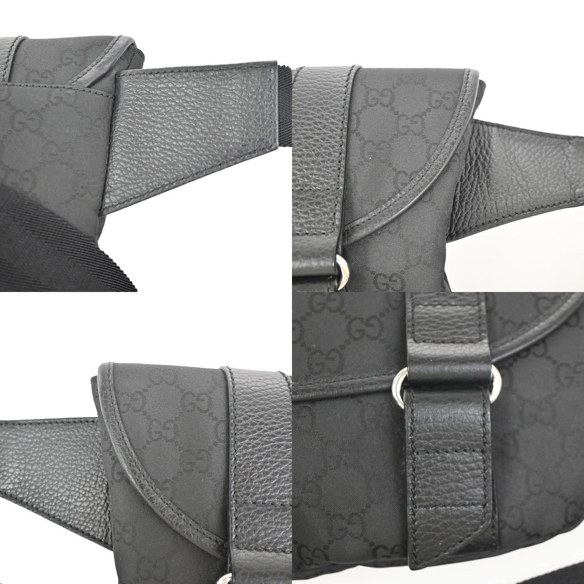 GUCCI Logo GG Pattern Mini Waist Belt Bag Canvas Leather Black SHW Italy 79ZA364