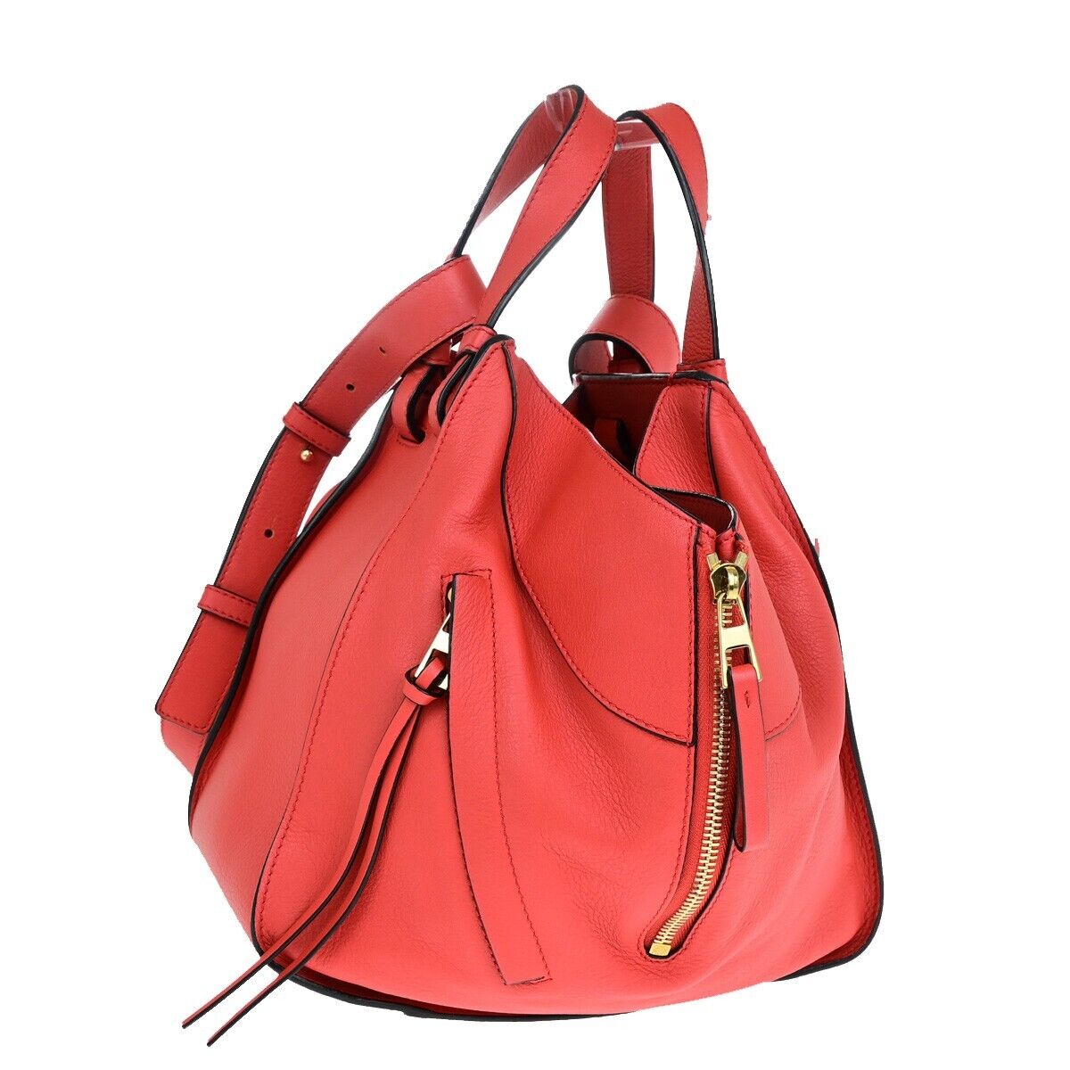 LOEWE Logo Hammock Small 2Way Shoulder Hand Bag Leather Red Gold 631RK103