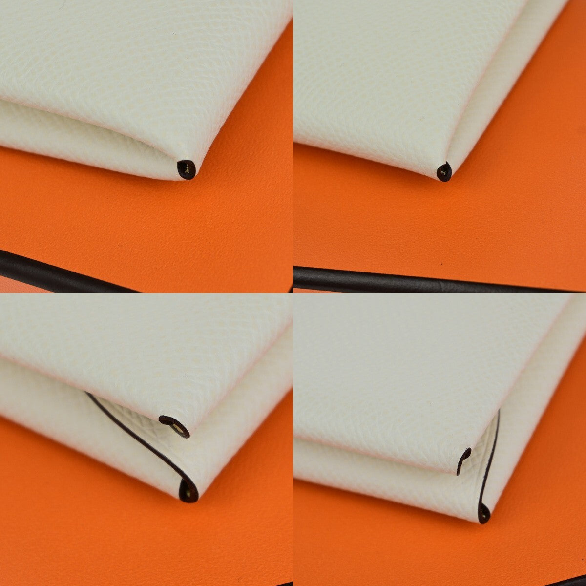 HERMES Logo Calvi Duo Card Holder Coin Case Epsom Leather White Yellow 50RK842