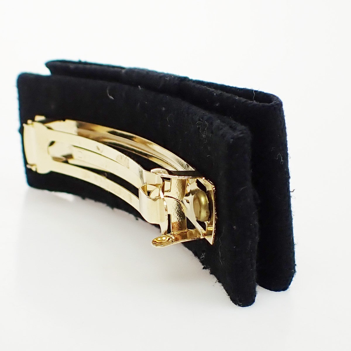 CELINE Logo Double Circle Ribbon Hair Clip Barrette Canvas Black GHW 09KB604