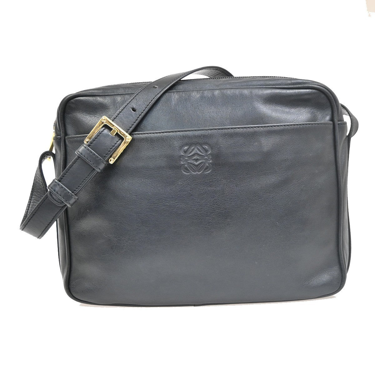 LOEWE Logo Anagram Shoulder Crossbody Bag Leather Black GHW Spain 35MA137