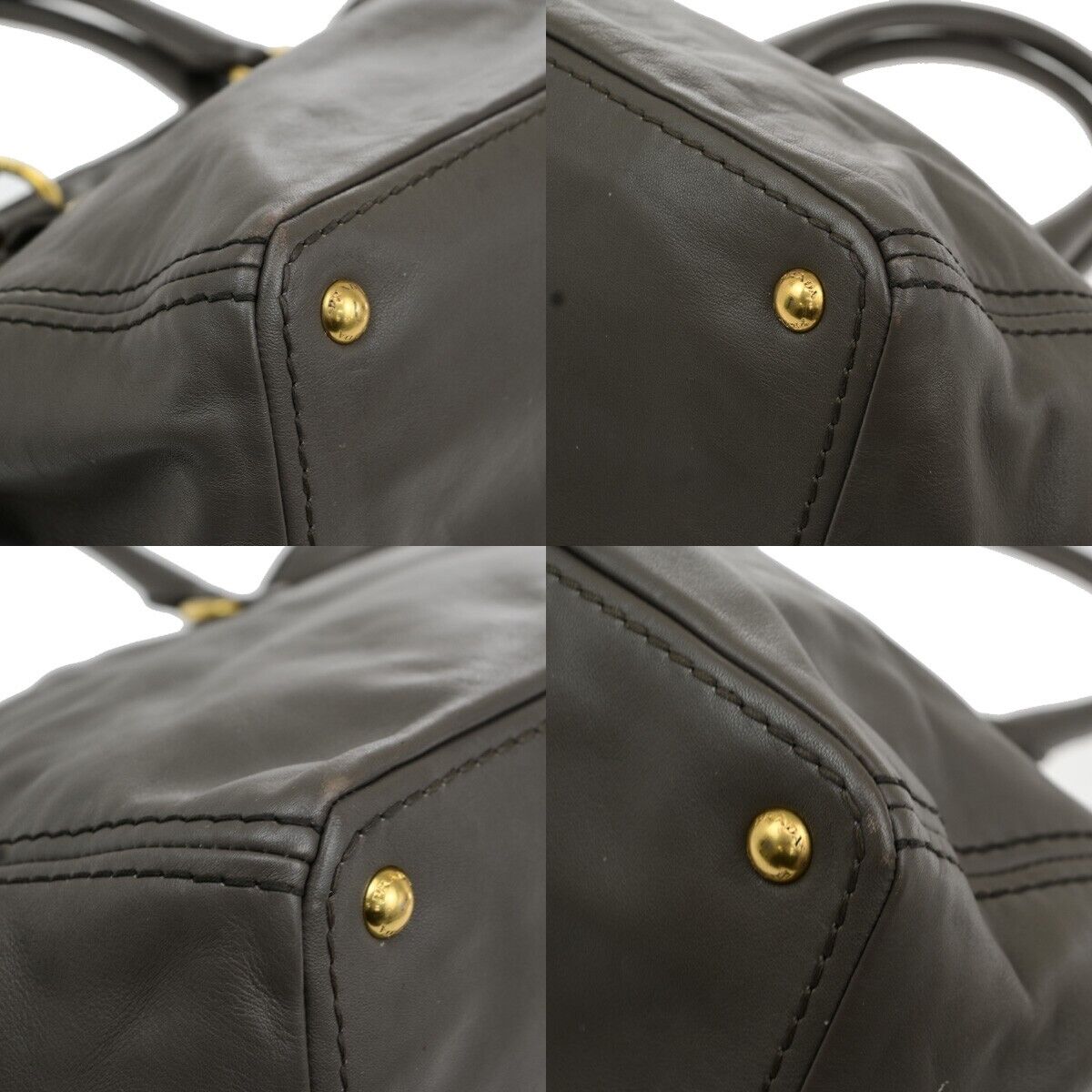 PRADA MILANO Logo Hand Tote Bag Leather Gray Gold-Plated 32FB528
