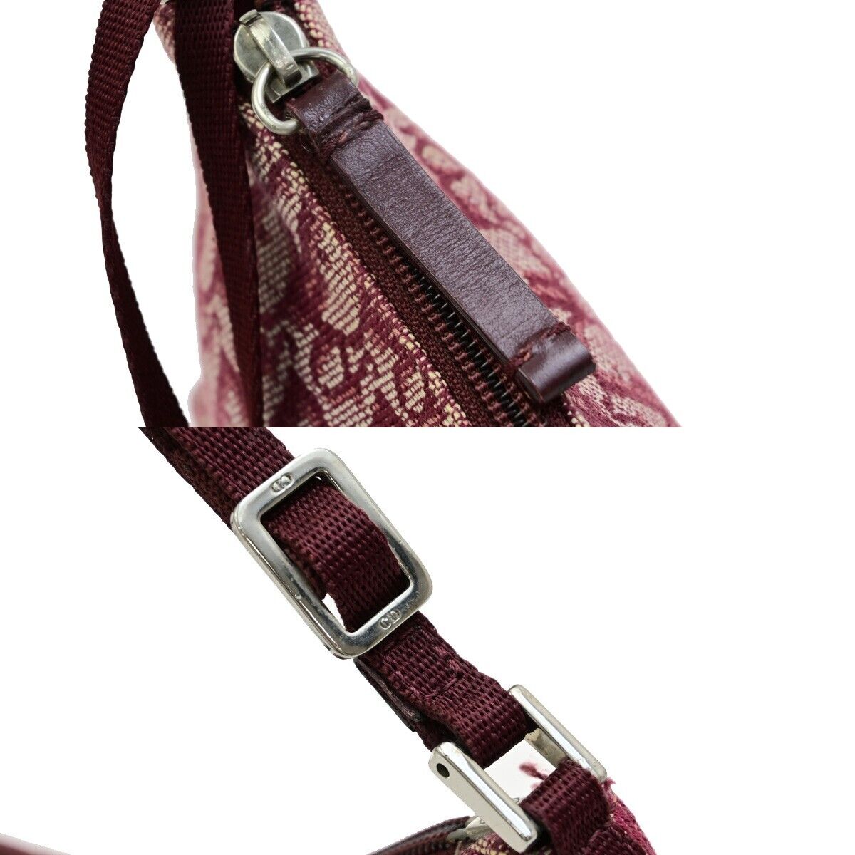 CHRISTIAN DIOR Logo Trotter Pattern Hand Bag Canvas Leather Red SHW 95EE049
