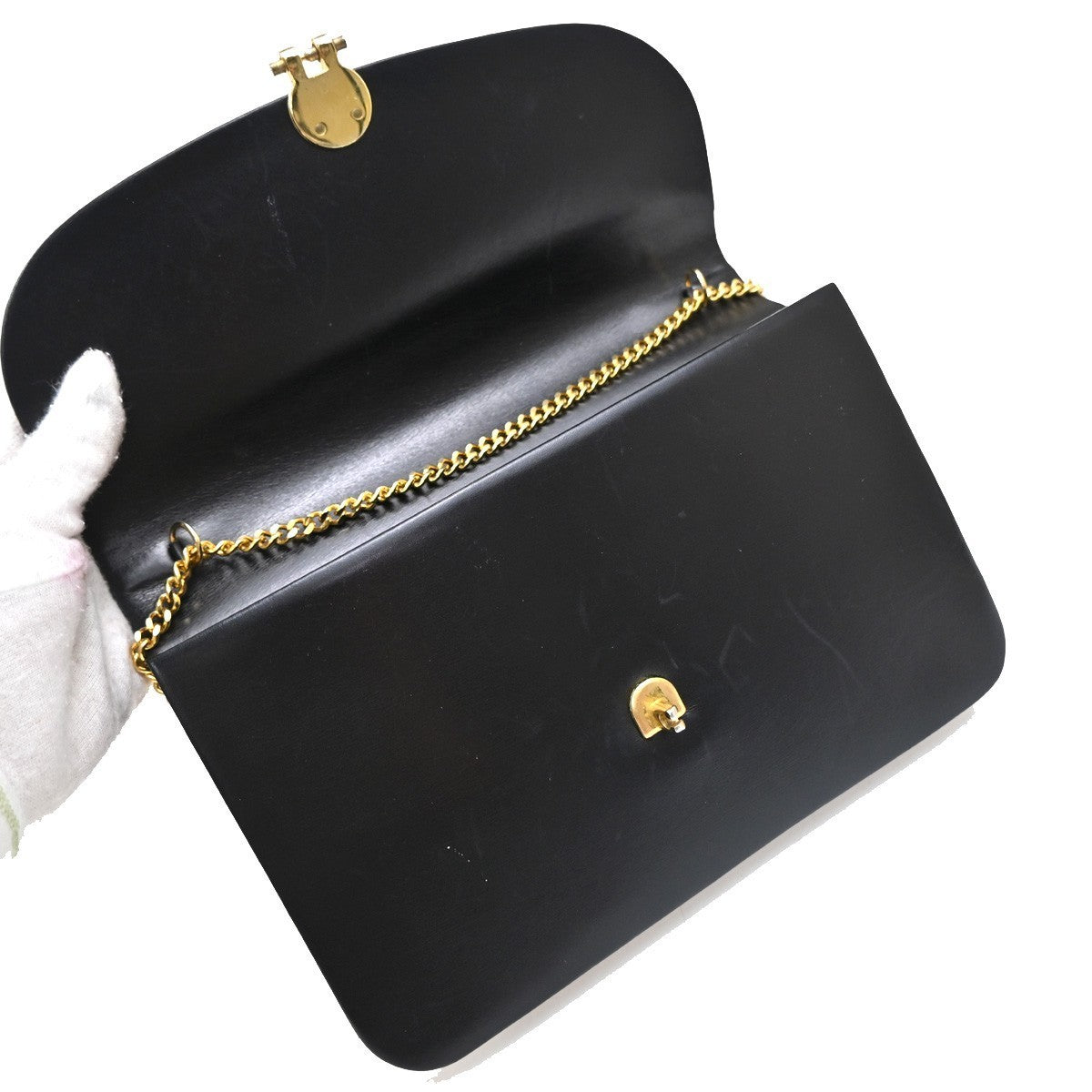 CHRISTIAN DIOR Logo Shoulder Bag Leather Black France GHW 31EG219