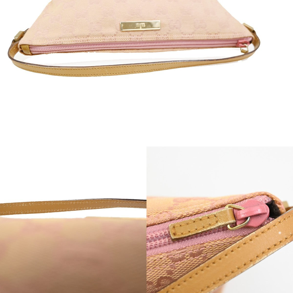 GUCCI Logo GG Pattern Hand Bag Canvas Leather Brown Pink GHW Italy 62ZA265