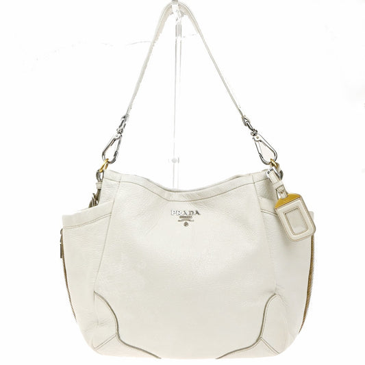 PRADA Logo Shoulder Bag Vitello Daino Leather White Italy 36KP574