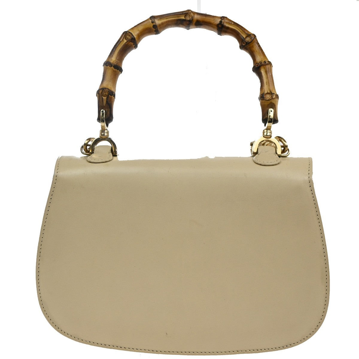 GUCCI Bamboo handle 2way Shoulder Hand Bag  Leather Beige GHW Italy 43MA010