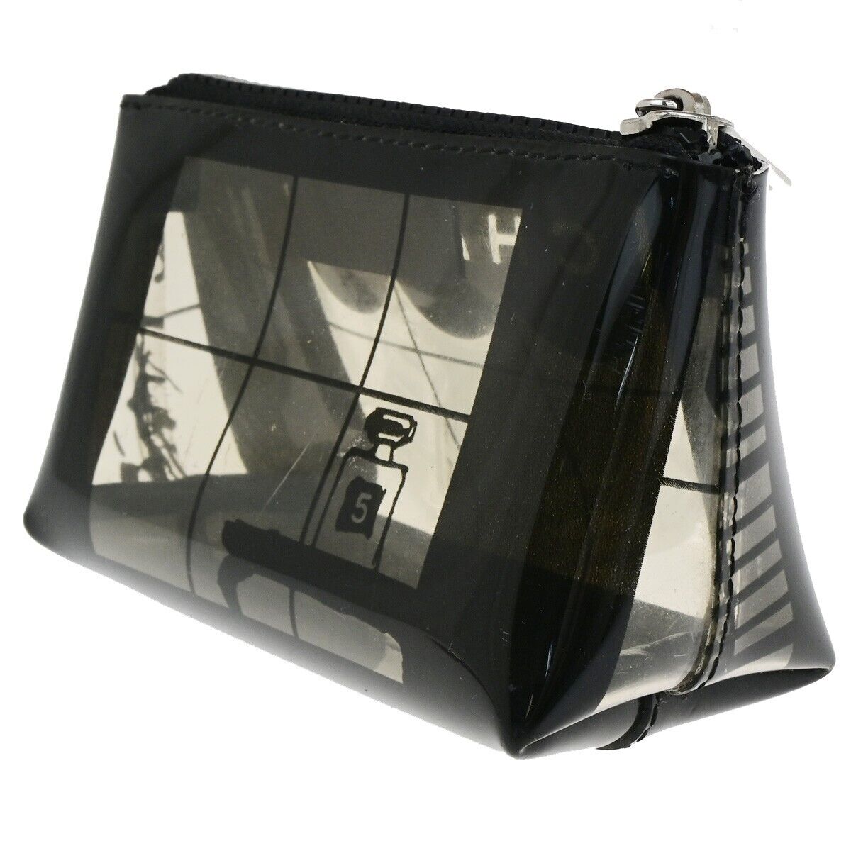 CHANEL CC Logo Coco Maison Window Mini Pouch Bag PVC Leather Black Italy 63FB253