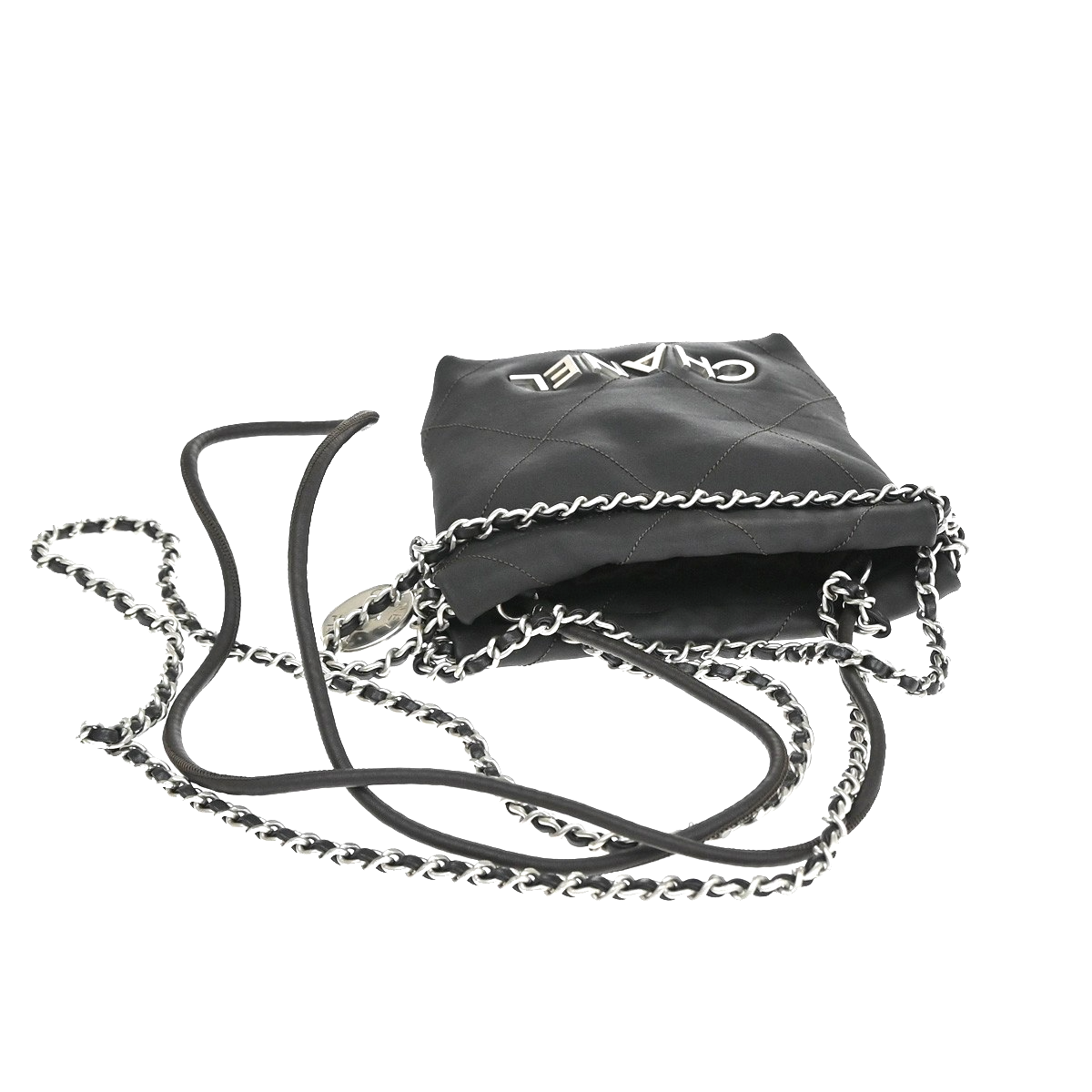 CHANEL 22 Logo Chain Mini Shoulder Bag Leather Brown SHW Italy 332RQ057