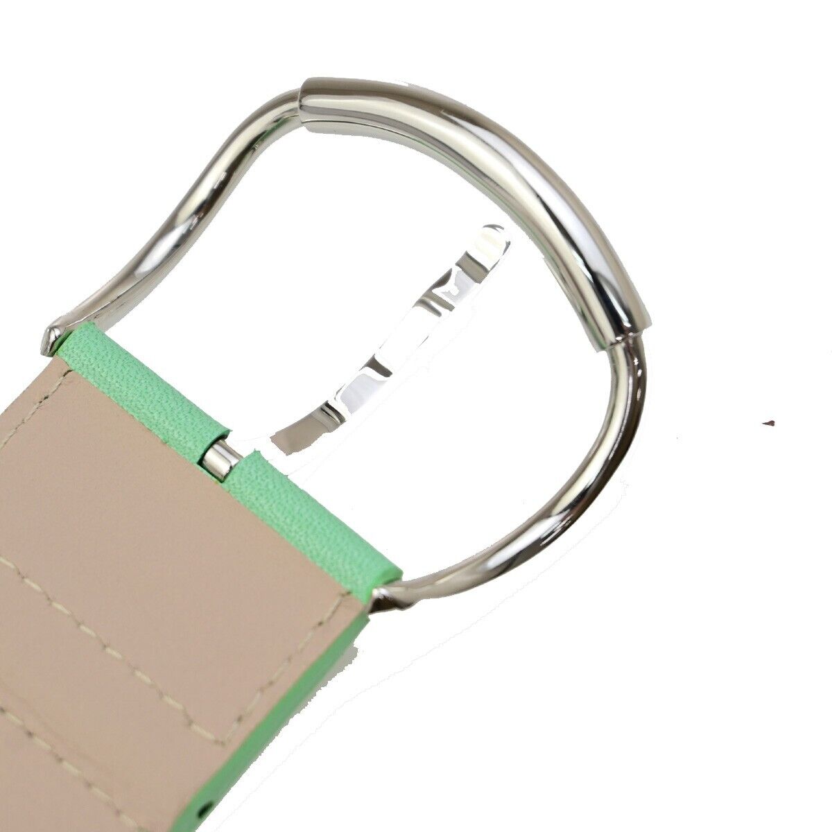 BALENCIAGA Logo Wide Bracelet Bangle Leather Light Green SHW 09KA497