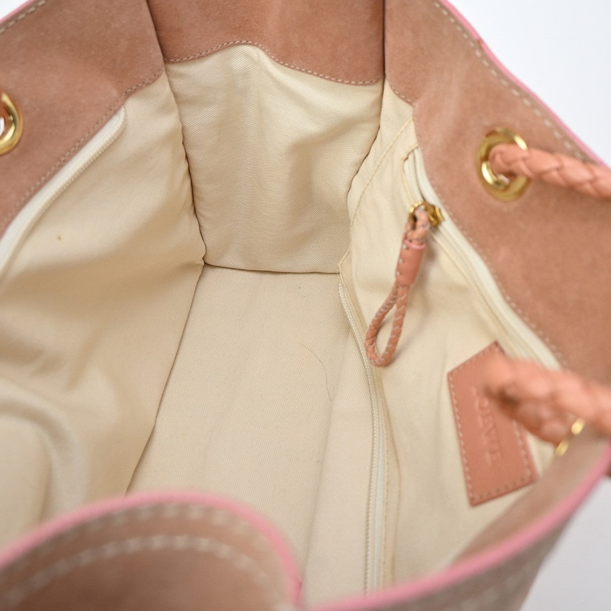 LOEWE Logo Crown Tote Shoulder Hand Bag Suede Skin Leather Pink GHW 72CA703