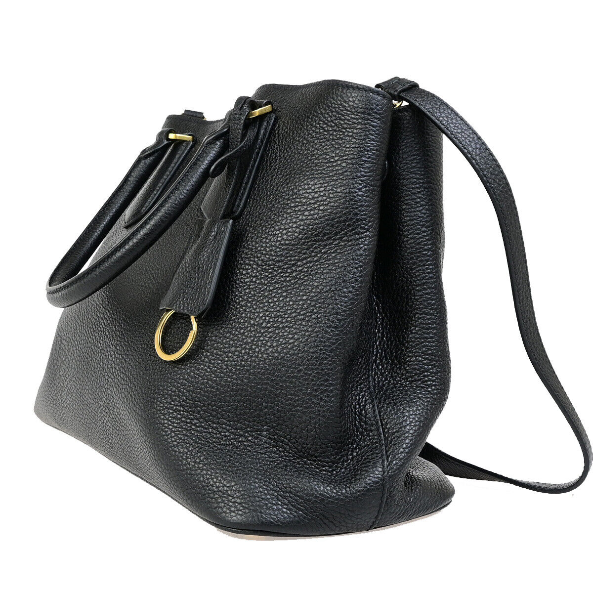PRADA Logo 2Way Shoulder Hand Bag Vitello Phenix Leather Black GHW 99RK794
