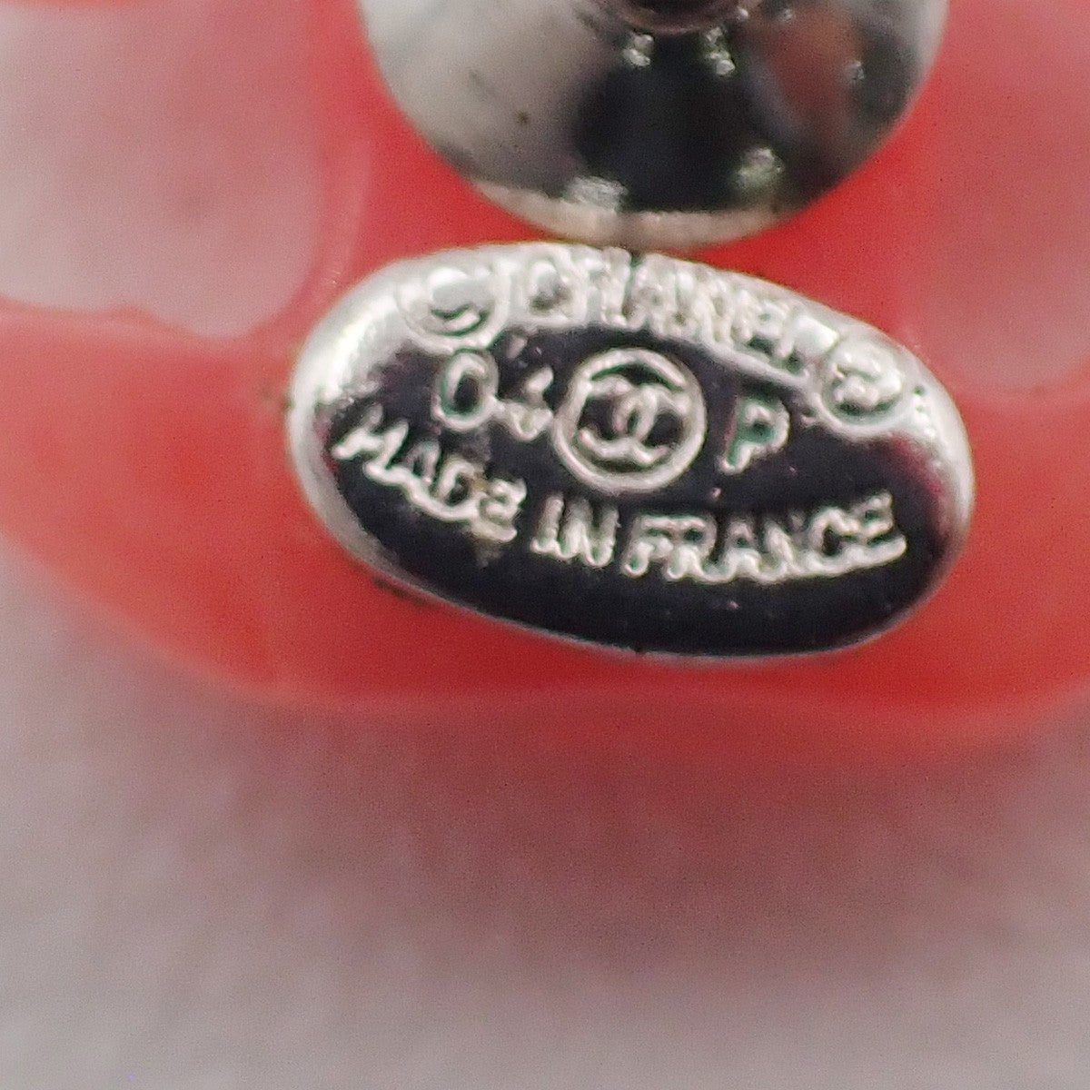 CHANEL CC Logo Pierce 04P Pink Plastic SHW France Accessory 09RL964