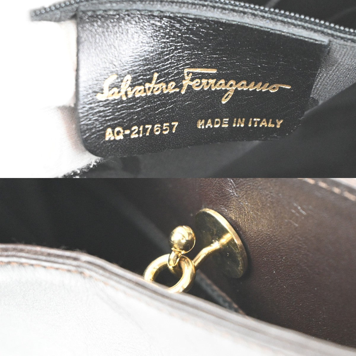 SALVATORE FERRAGAMO Gancini Logo Shoulder Bag Leather Brown GHW Italy 61TA507