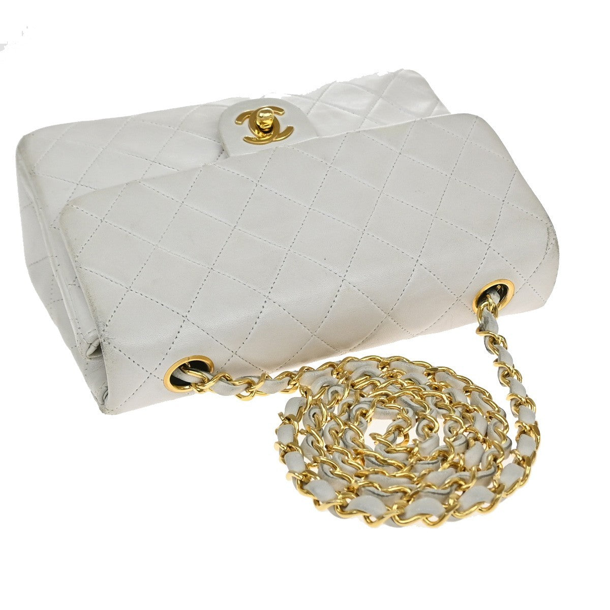 CHANEL CC Mini Matelasse Chain Shoulder Bag Leather White GHW Vintage 371RP176