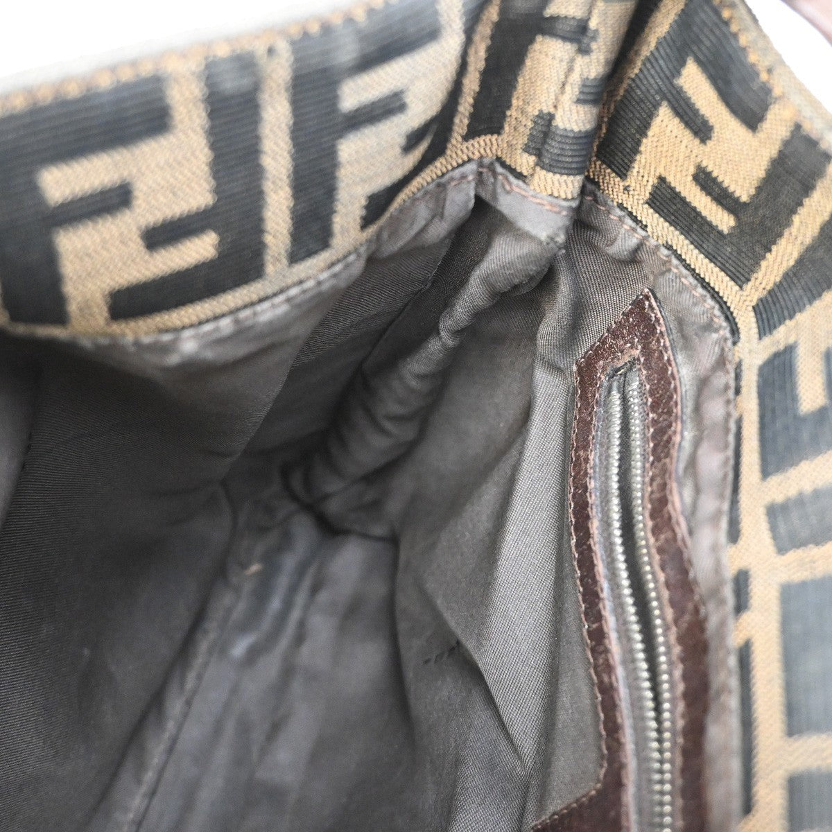 FENDI Logo Zucca Pattern Hand Bag Canvas Leather Brown SHW Italy 36KB279