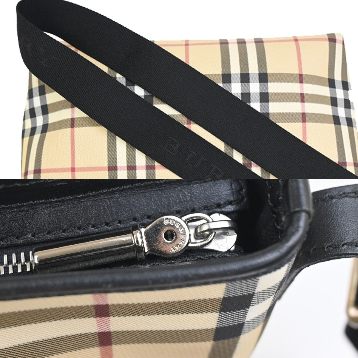BURBERRY Nova Check Pattern Shoulder Bag PVC Leather Black Beige SHW 38KC921