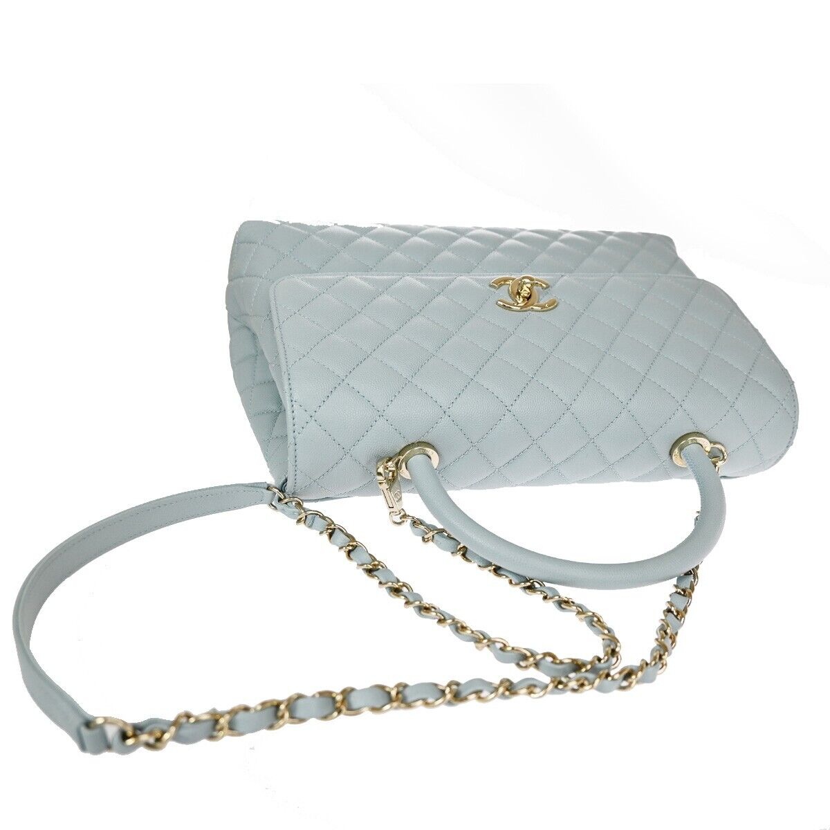 CHANEL CC Matelasse 2Way Chain Shoulder Bag Caviar Skin Leather Blue 901RH897