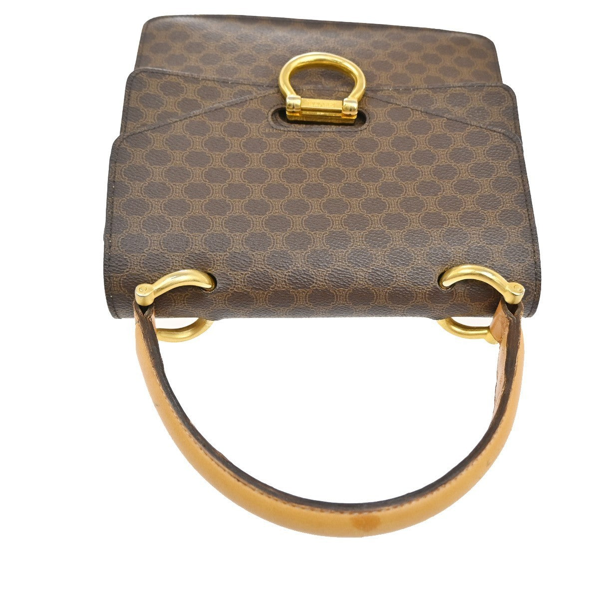 CELINE Logo Macadam Double flap Hand Bag PVC Leather Brown GHW Italy 34MA096
