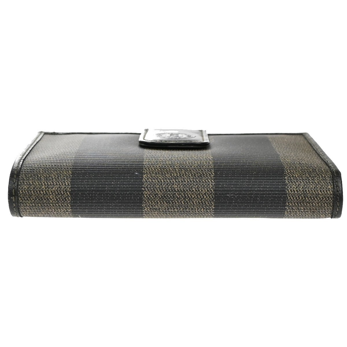FENDI Logo Pequin Pattern Bifold Comapct Wallet PVC Leather Brown Italy 07EF564