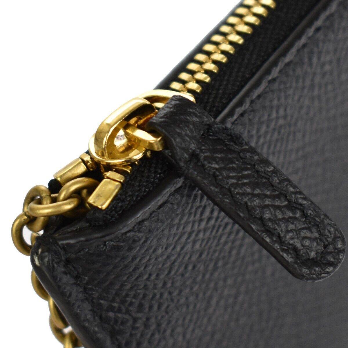 BALENCIAGA BB Logo Coin Wallet Purse Key Ring Leather Black Gold Italy 65RH003