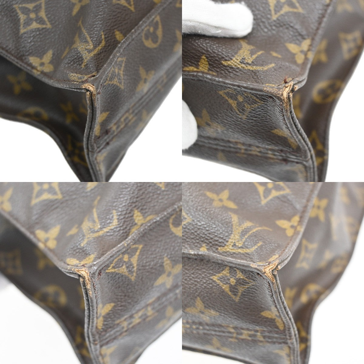 LOUIS VUITTON Logo Sac Plat Hand Tote Bag Monogram Leather Brown M51140 65FC149