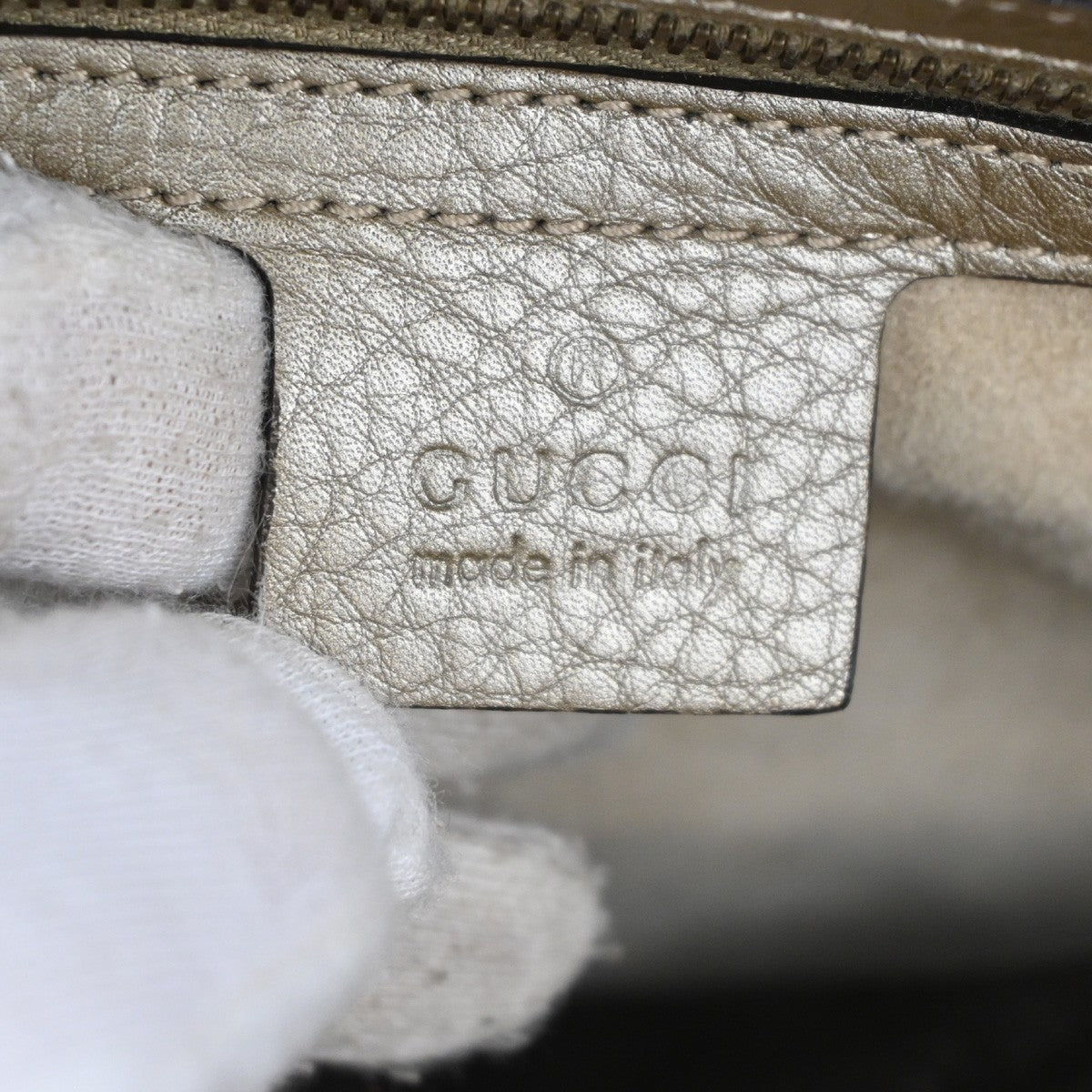 GUCCI Logo Double G  Hand Bag Metallic Leather Gold GHW Italy 77KB882