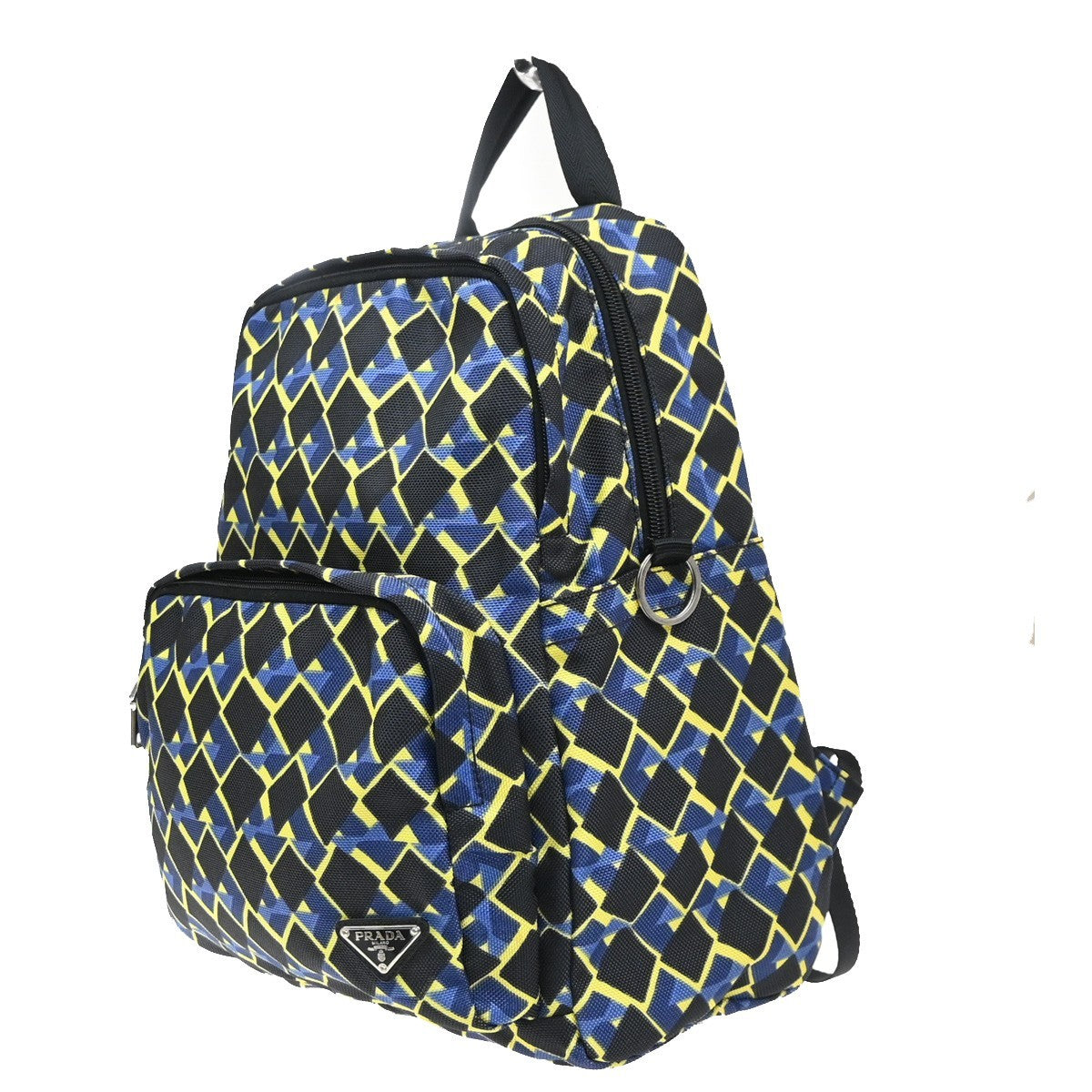 PRADA Logo Back Pack Bag Nylon Leather Yellow Blue Black SHW 79MA561